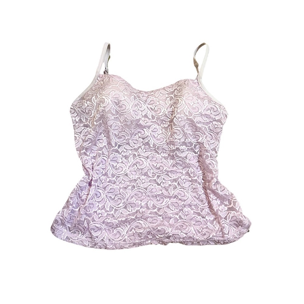 Lilac Purple Light Pink Lace Floral Cami Tank Sheer Top built in bra lingerie